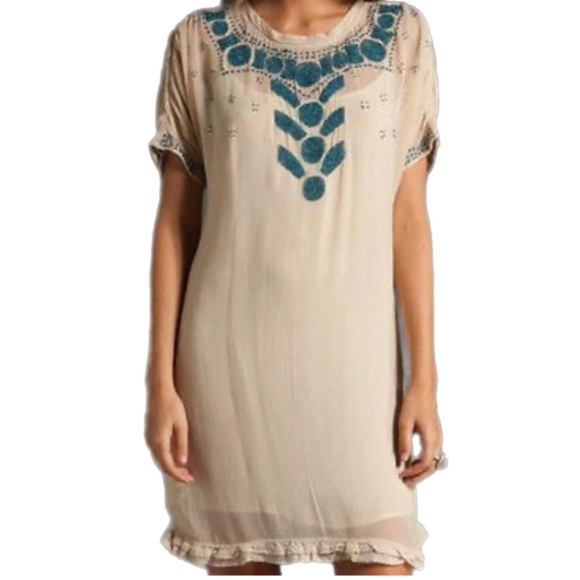 Juicy Couture Pale Trellis Sheer Beaded Embroidered Dress Sz Small - Picture 1 of 7